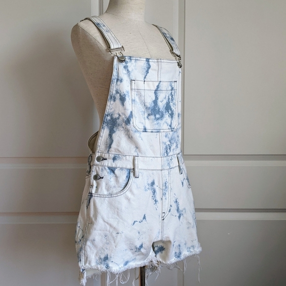 Hudson Sloane Shortalls Denim Cutoff Cloud Marble Bleach Wash Blue White S EUC - Picture 1 of 16